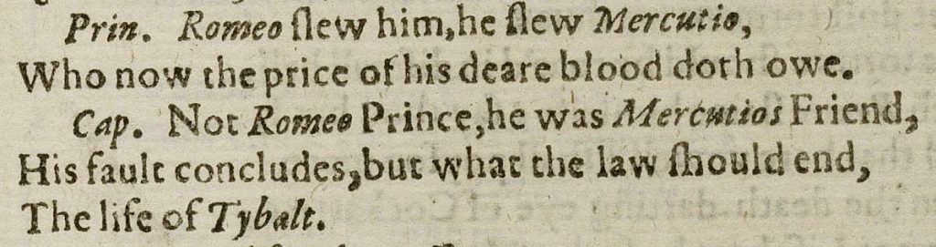 Text snippet from Shakespeare, "Romeo and Juliet", first folio