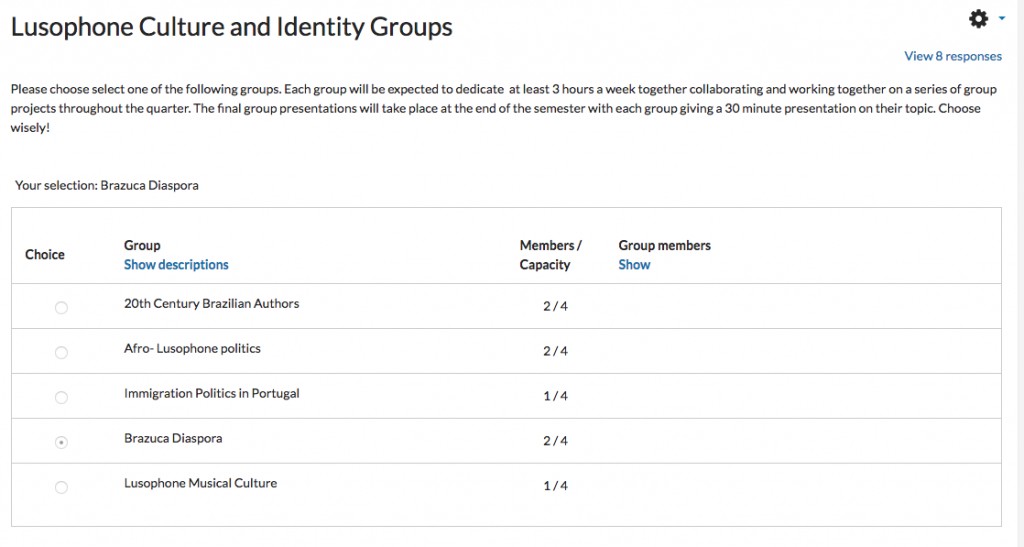 Group choice for students