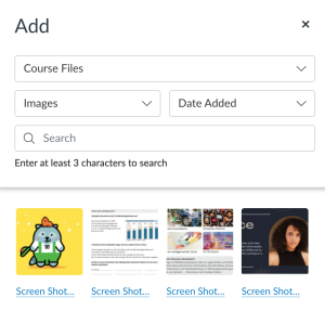 Screenshot of image selection interface from past uploads